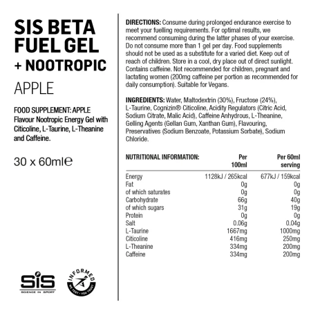 SIS Żel Energetyczny Beta Fuel Energy Gel + Nootropics Jabłko,60ml